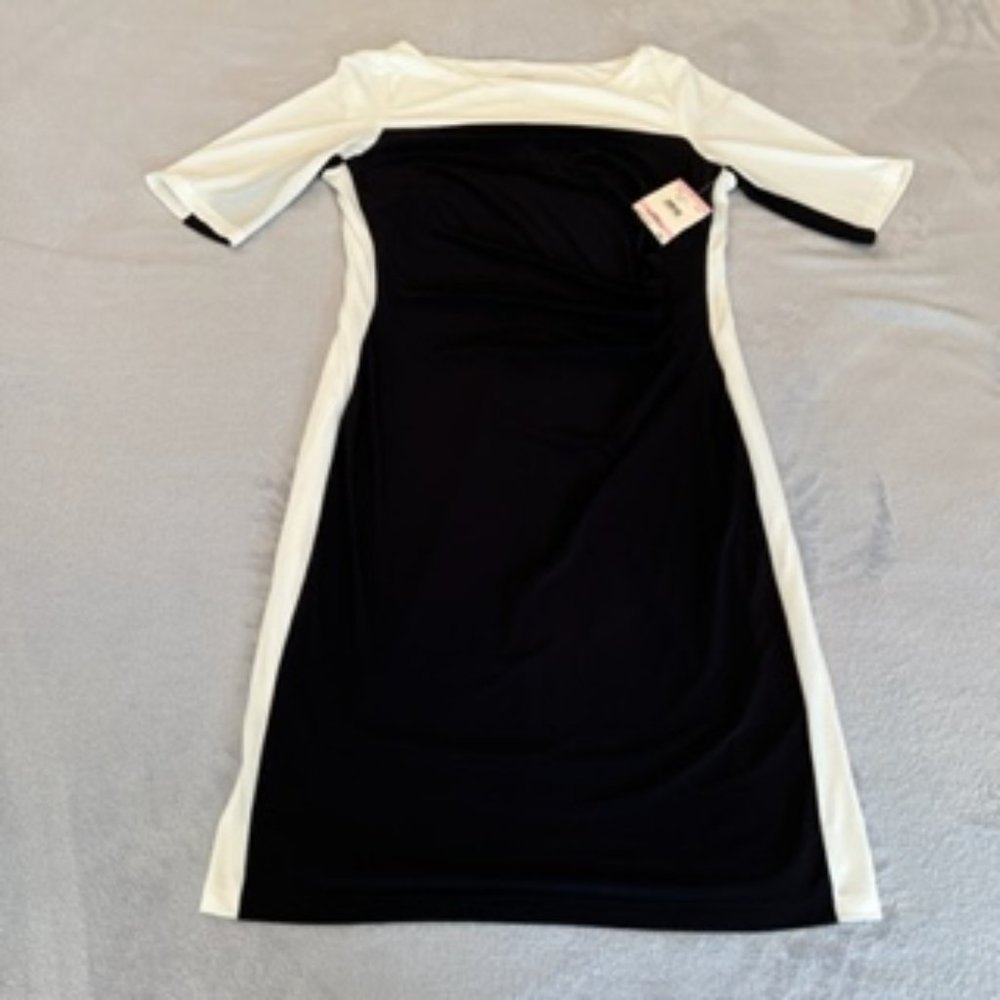 Anne Klein Women's Black And White Dress Mid Sleeve 10